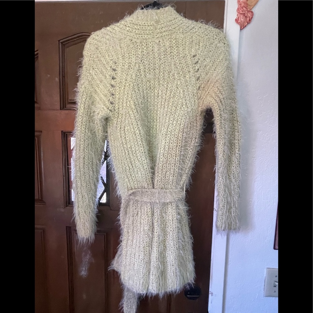 - NWOT ANTHROPOLOGIE neon yellow eyelash long sweater with tie - Picture 2 of 7